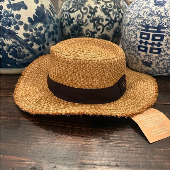 NWT Eric Javits Look Again Packable Fedora - Natural / Black - Picture 7 of 11